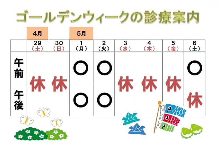 ゴールデンウイーク中の診療案内